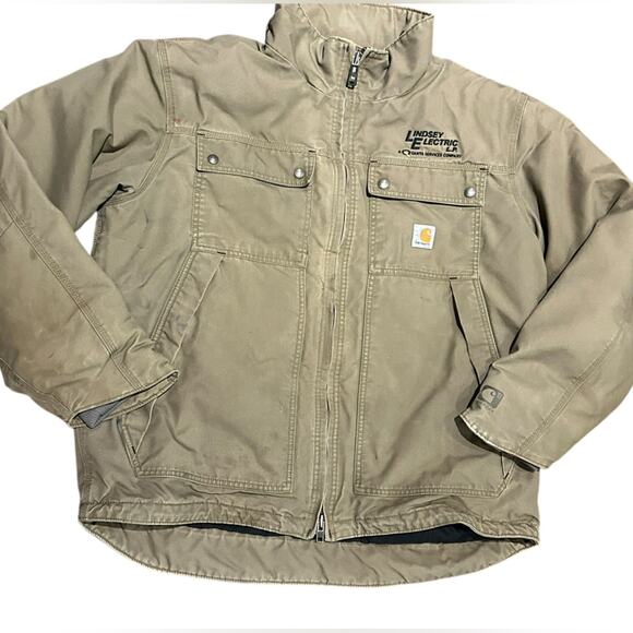 Carhartt Thinsulate Mens XL Heavyweight Duck Cloth Coat Chest Logo in Khaki - Picture 1 of 12
